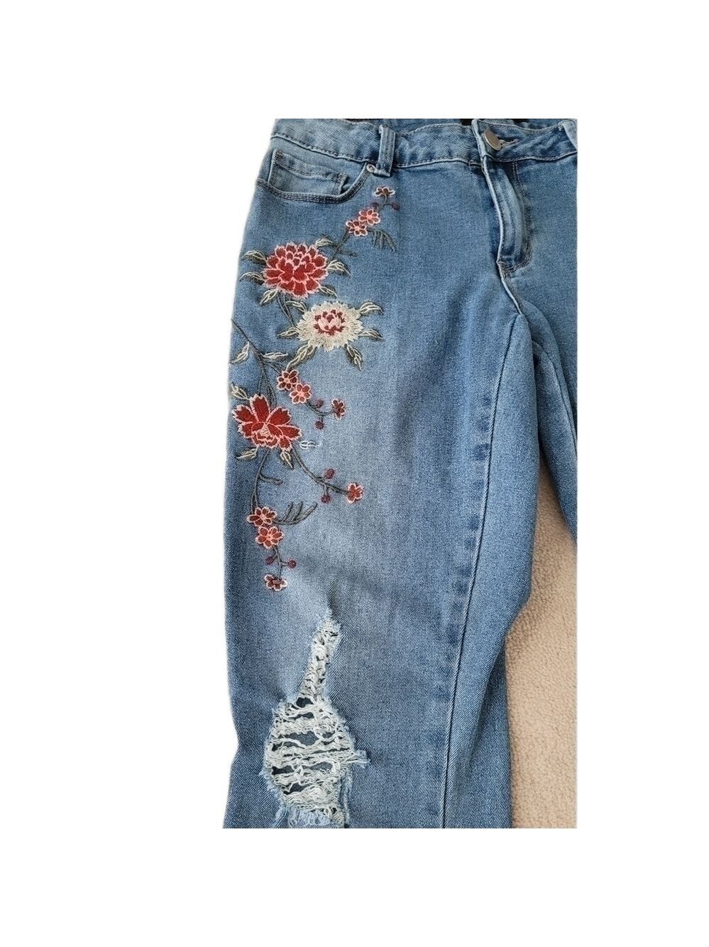 Floral Embroidery Jeans curvy jegging low rise size 28 - Picture 6 of 10